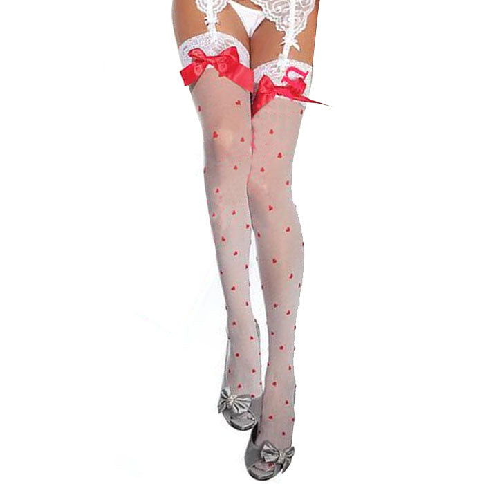Sheer White Stocking w/Bow & Hearts